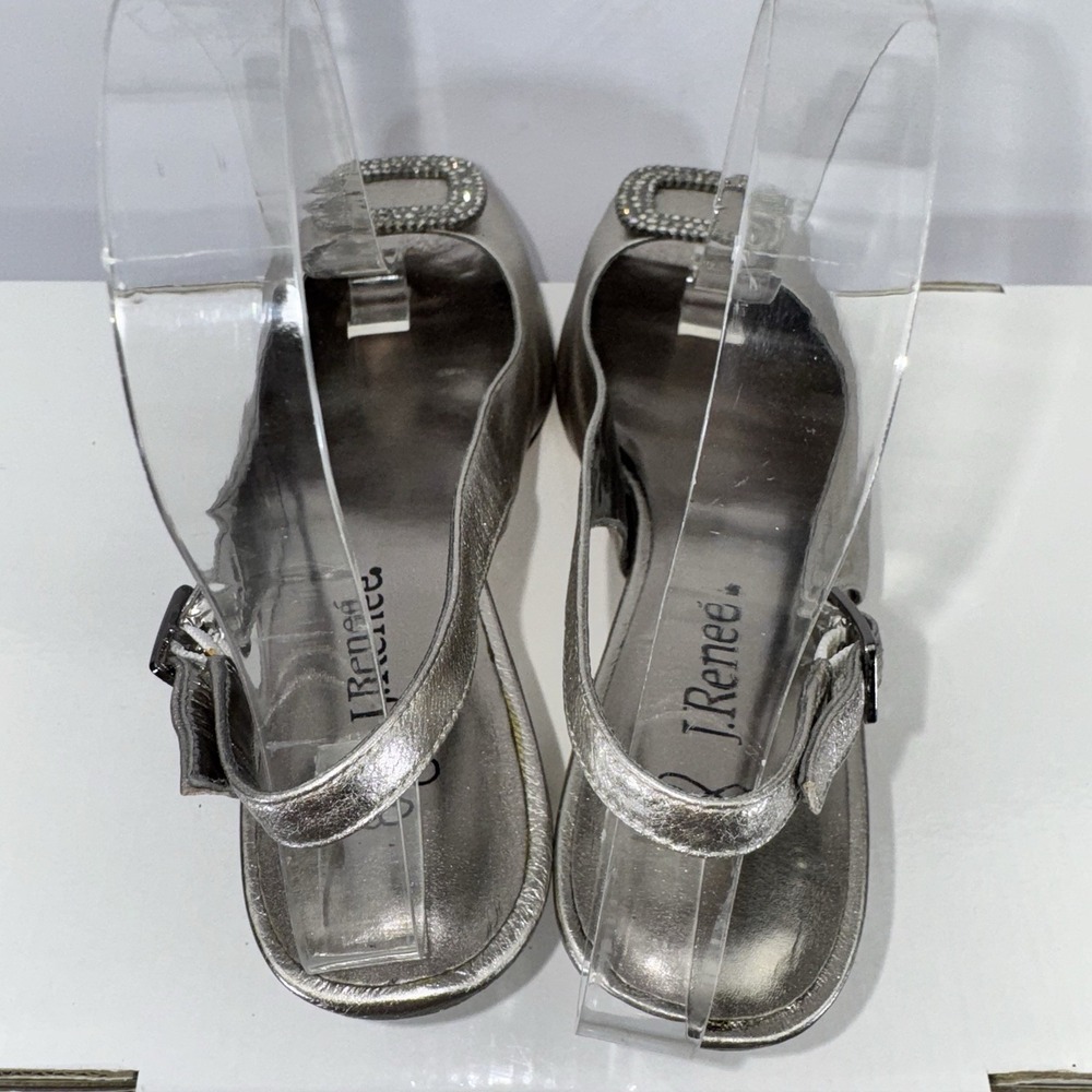 J. Renee Classic Silver Peep Toe Silver Metallic Slingback Kitten Heels Size 7 N - Picture 8 of 16